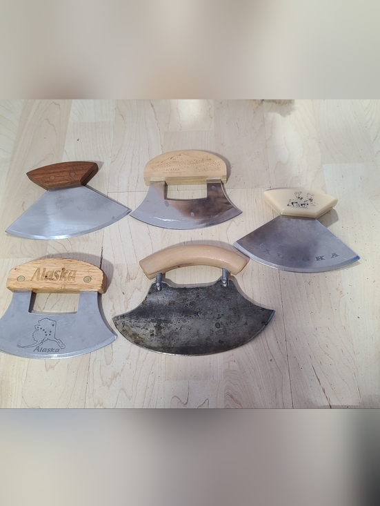 Other - Set of 5 Ulu Herb/Meat Choppers, Alaska Wood Handles, One Is Guenuine